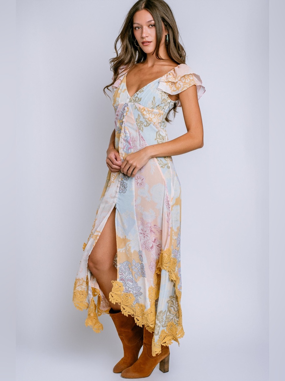 🆕 FREE PEOPLE Bali Aurora Flutter Sleeve Floral Midi Dress